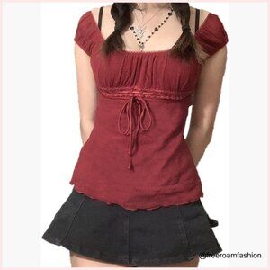 Lace Patchwork Crop Top Long Sleeve Tank Y2K Fairycore Grunge Streetwear